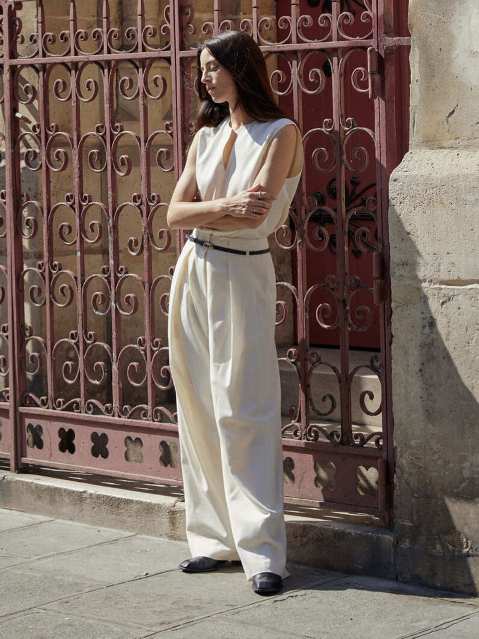 Lea pants with leather belt ivory - fasfas