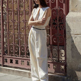 Lea pants with leather belt ivory - fasfas