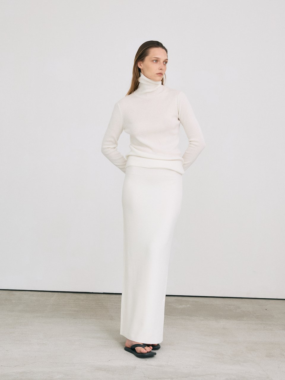 Super fine long skirt ivory – italy merino wool 100% - fasfas