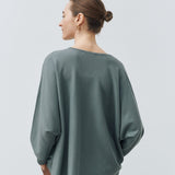 V-neck loose pullover green - merino mercerized wool 100% – - fasfas