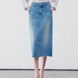Denim a-line midi skirt mid blue - fasfas