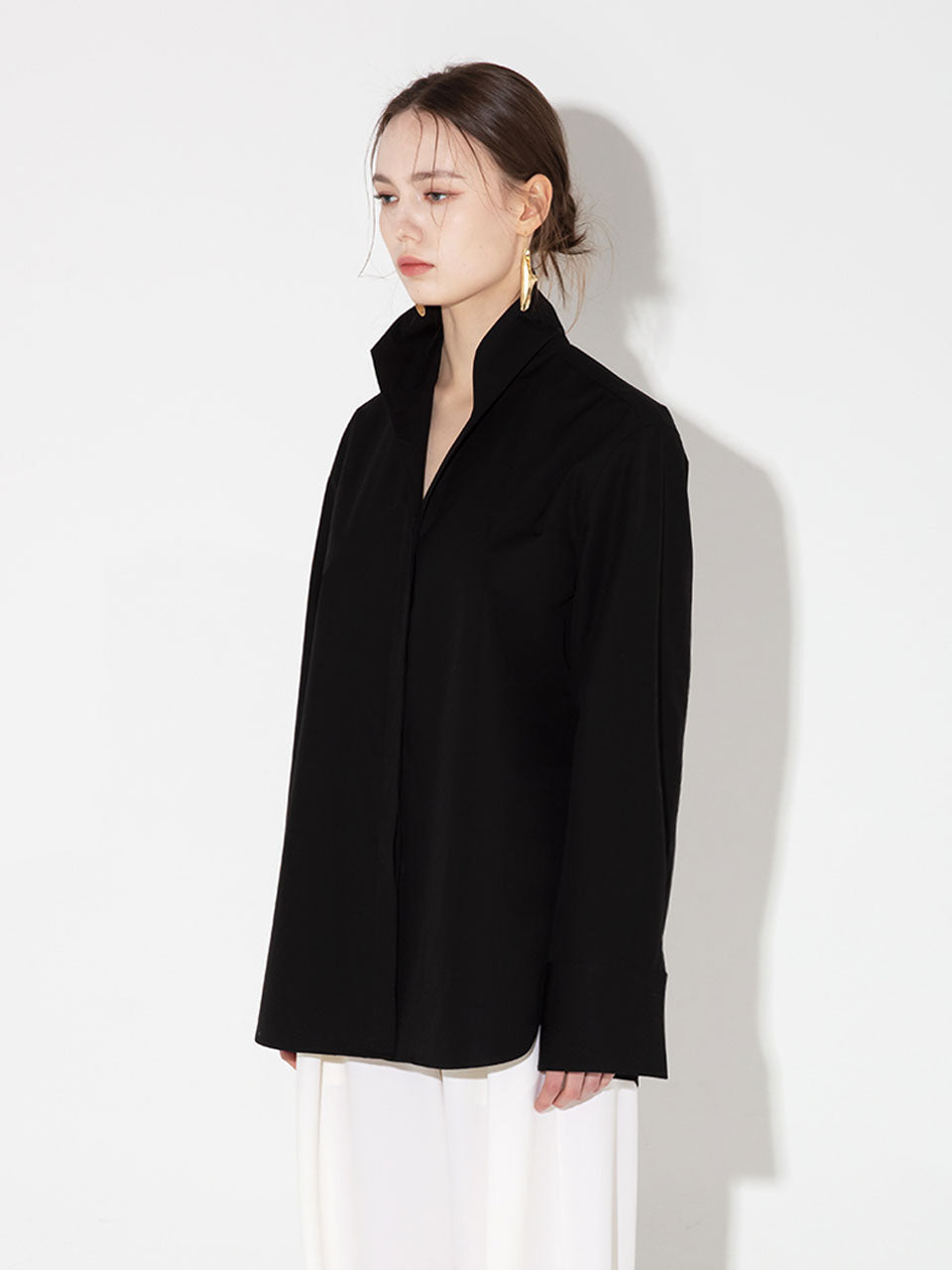 Pattie open collar shirt black - fasfas