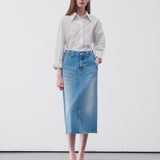 Denim a-line midi skirt mid blue - fasfas