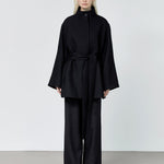Zaha stand collar belted coat black - fasfas