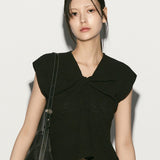 Twist front crocheted top black