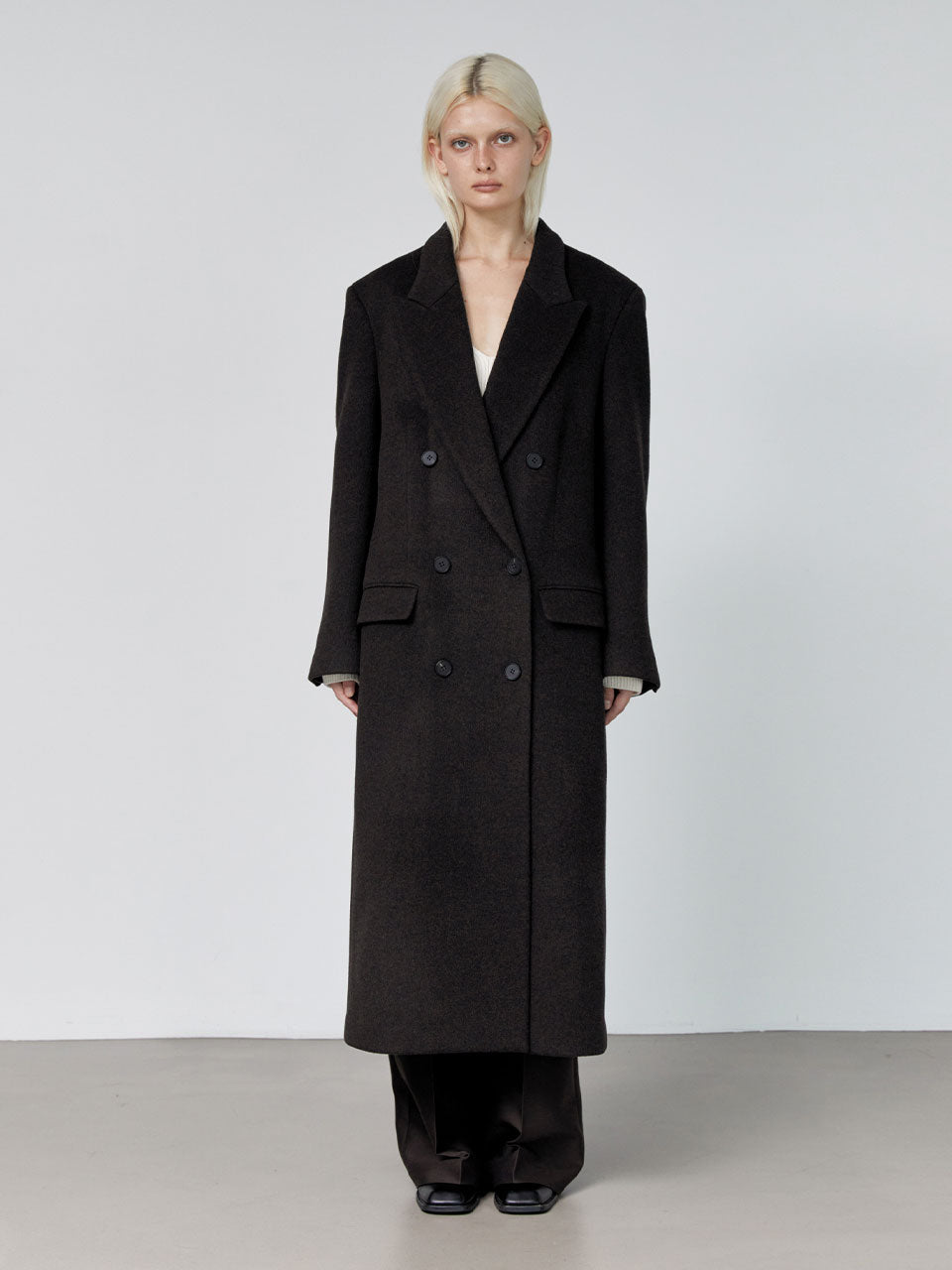 Noman double breasted cashmere coat dark brown - fasfas