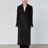 Noman double breasted cashmere coat dark brown - fasfas