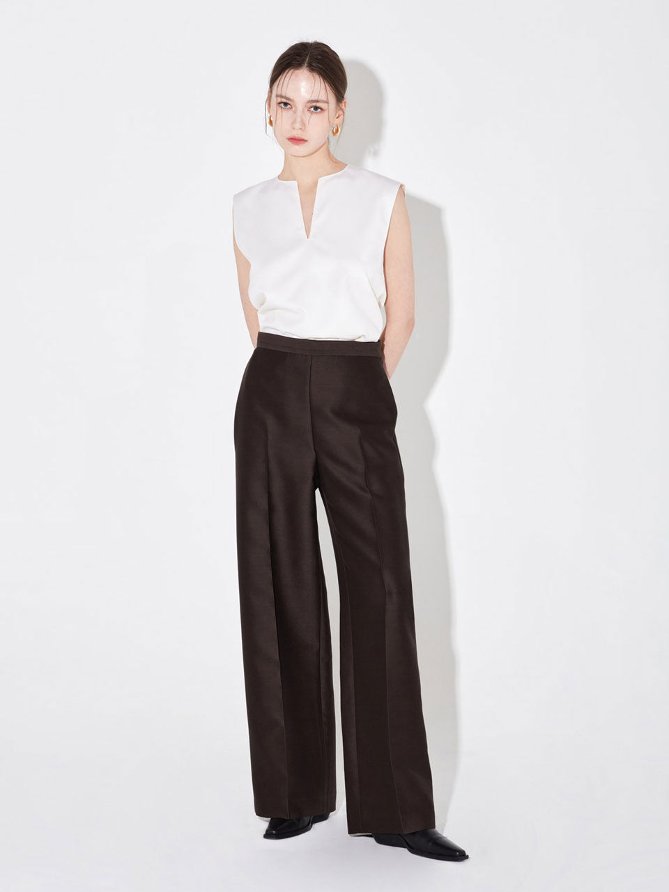 Vanessa straight pants dark brown - fasfas