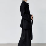 Zaha stand collar belted coat black - fasfas
