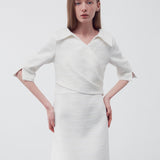 Wrap front tweed dress white - fasfas