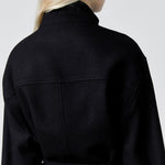 Zaha stand collar belted coat black - fasfas
