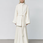 Zaha stand collar belted coat ivory - fasfas