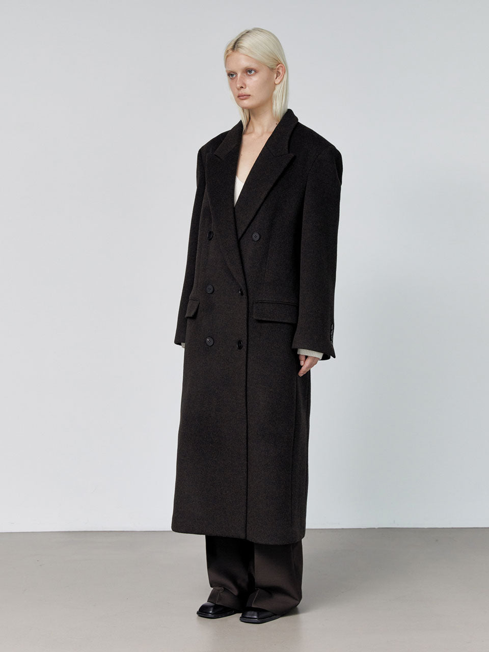 Noman double breasted cashmere coat dark brown - fasfas