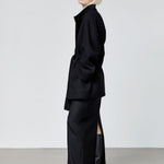 Zaha stand collar belted coat black - fasfas