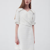 Wrap front tweed dress white - fasfas