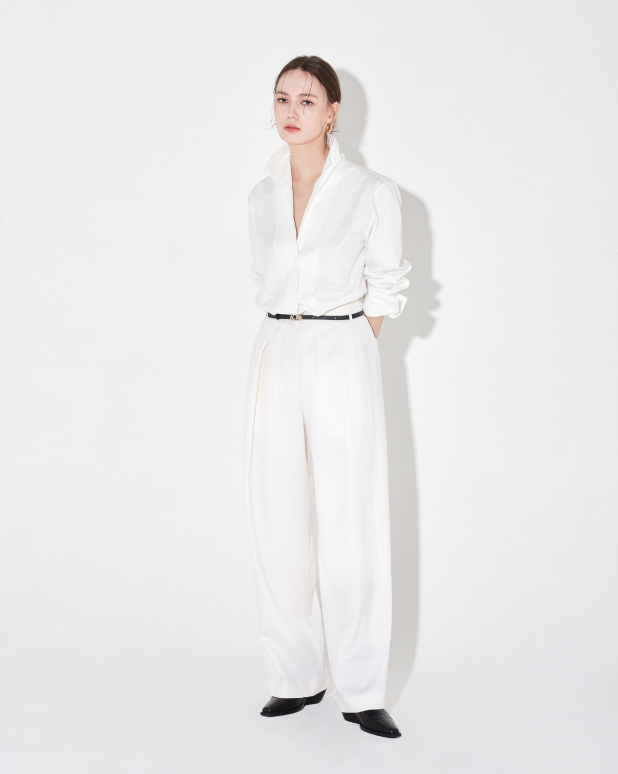 Lea pants with leather belt ivory - fasfas