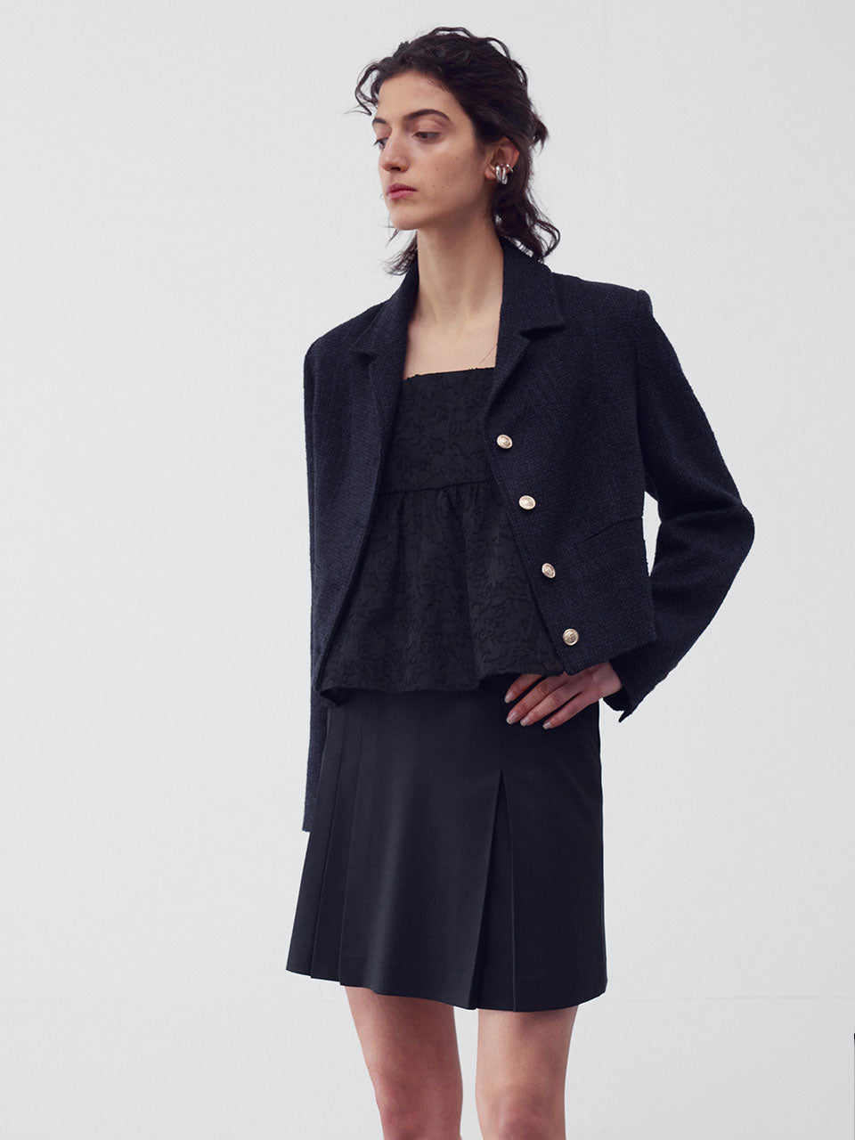 Wool-blend tweed jacket Midnight navy - fasfas