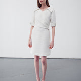 Wrap front tweed dress white - fasfas