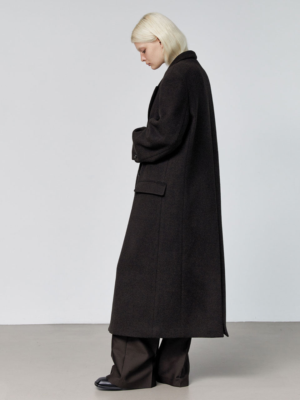 Noman double breasted cashmere coat dark brown - fasfas