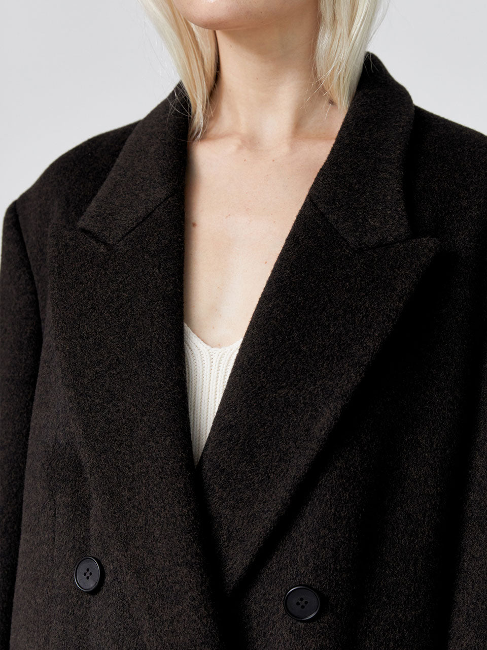Noman double breasted cashmere coat dark brown - fasfas
