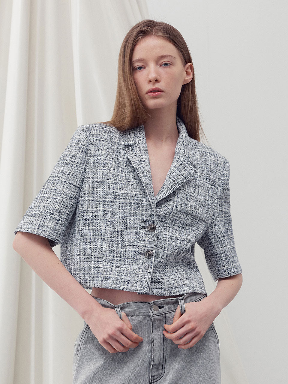 Half sleeve tweed jacket - fasfas