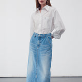 Denim a-line midi skirt mid blue - fasfas