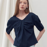 V neck draped blouse top - fasfas
