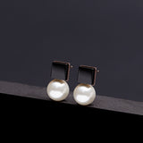 Dual onyx 12mm white pearl earrings(clip-on earrings) - fasfas