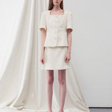 Square neck half sleeves tweed jacket ivory - fasfas
