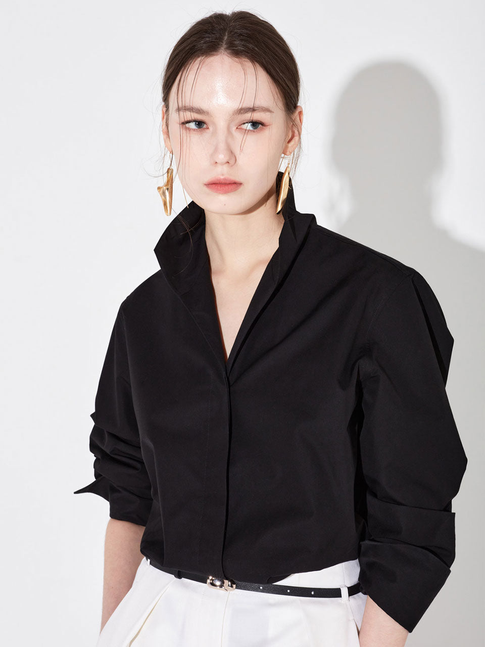 Pattie open collar shirt black - fasfas