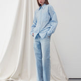 Embroidered stripe pocket shirt sky blue - fasfas