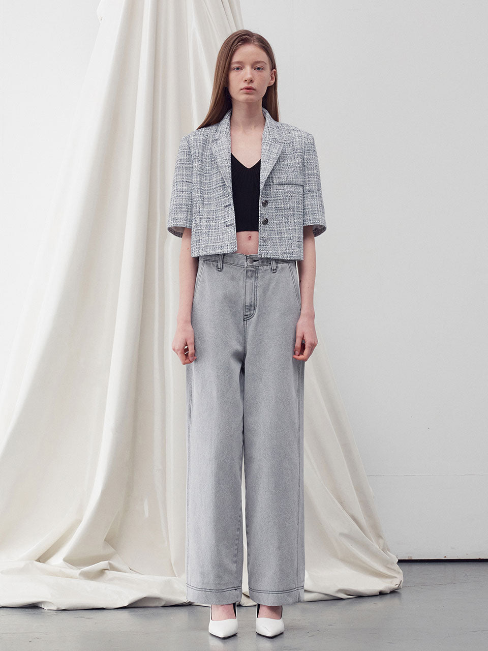 Half sleeve tweed jacket - fasfas