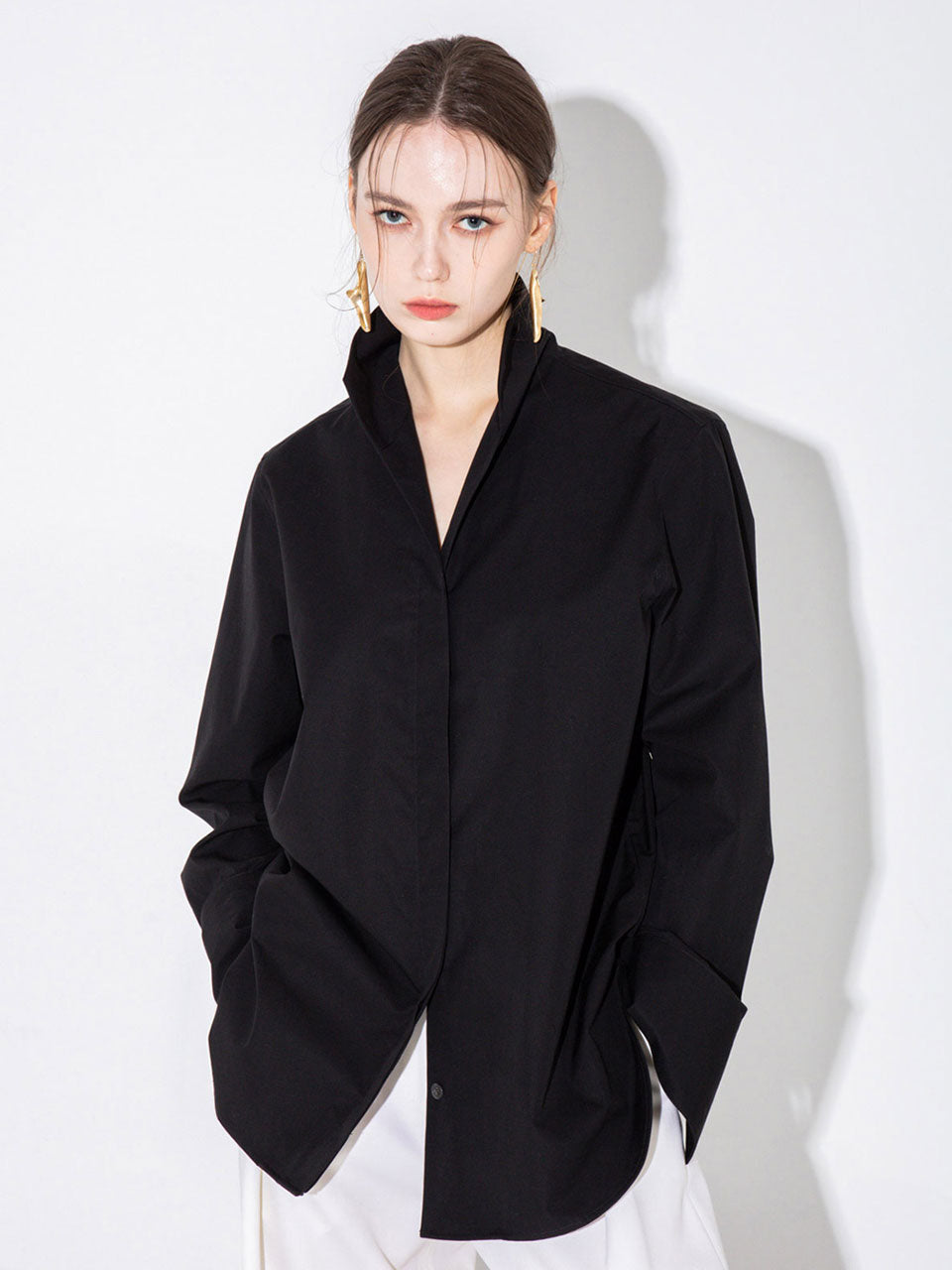 Pattie open collar shirt black - fasfas
