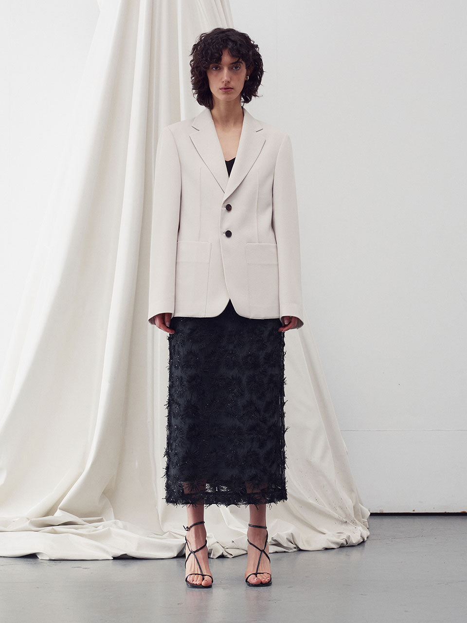 Twill blazer jacket cream - fasfas