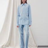 Embroidered stripe pocket shirt sky blue - fasfas