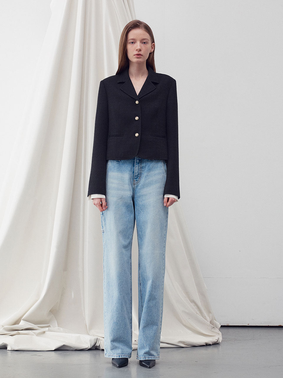 Single-breasted tweed jacket black - fasfas