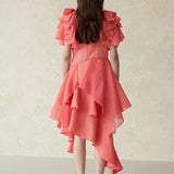 Layered sleeve wrap style asymmetric peplum blouse