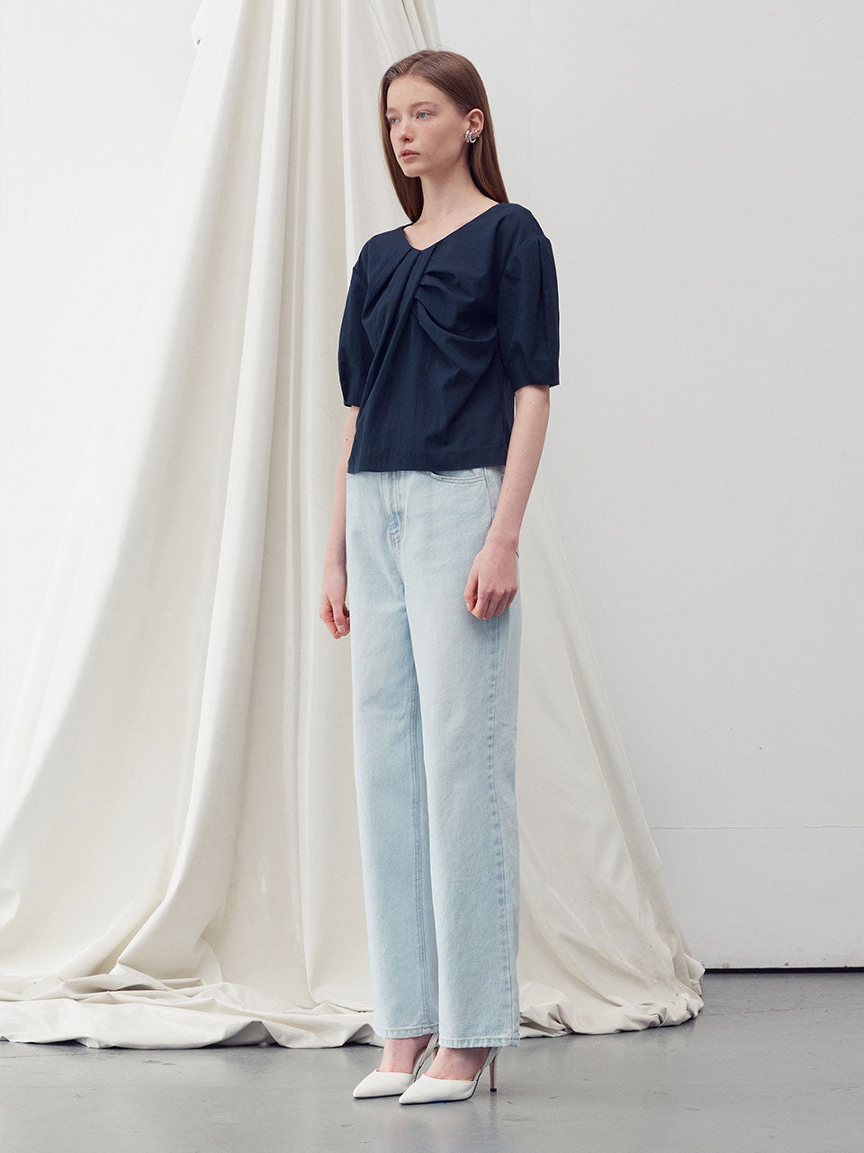 V neck draped blouse top - fasfas