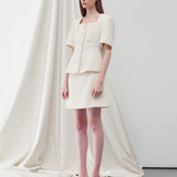 Square neck half sleeves tweed jacket ivory - fasfas