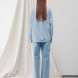 Embroidered stripe pocket shirt sky blue - fasfas