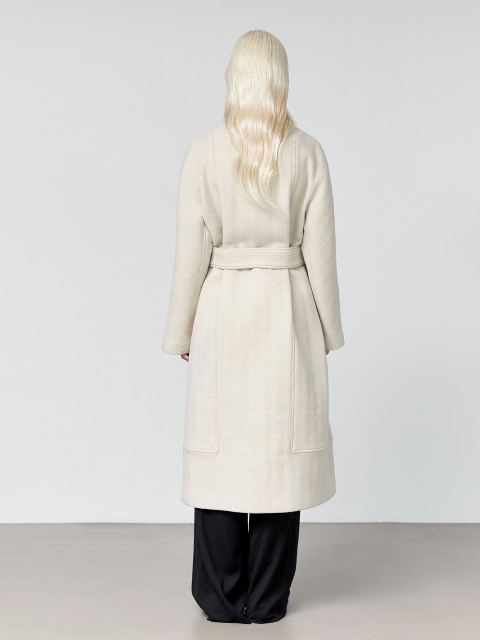 Nouvel collarless wool coat ivory sand - fasfas