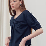 V neck draped blouse top - fasfas