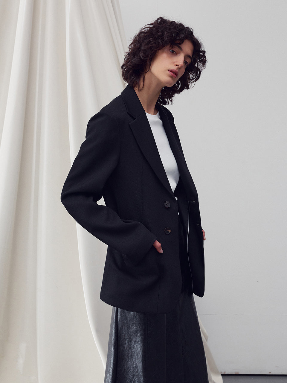 Twill blazer jacket black - fasfas