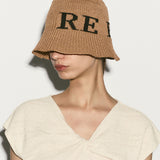 Logo knitted bucket hat beige