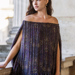 Paisley print off-shoulder asymmetric tiered maxi dress - fasfas