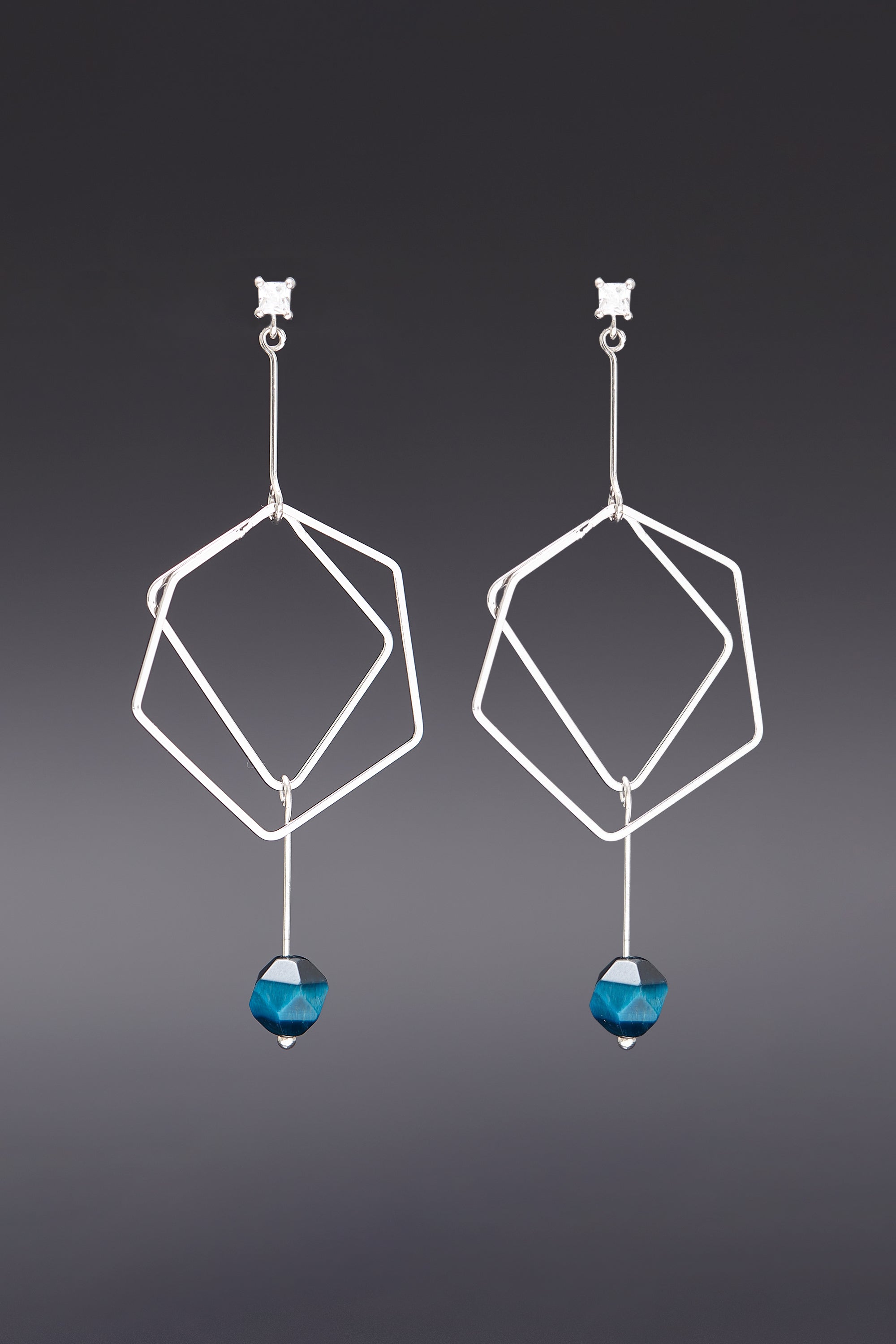 Blue tiger eyes hexagon earrings(clip-on earrings) - fasfas