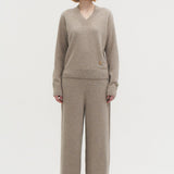 Kaschmir 100% Paola gerade gestrickte Hose naturbeige