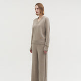 Kaschmir 100% Paola gerade gestrickte Hose naturbeige