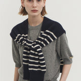 Kaschmir 100% Lucia Streifen Schal Indigo Navy