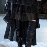 Asymmetrischer 5-lagiger langer Rock schwarz